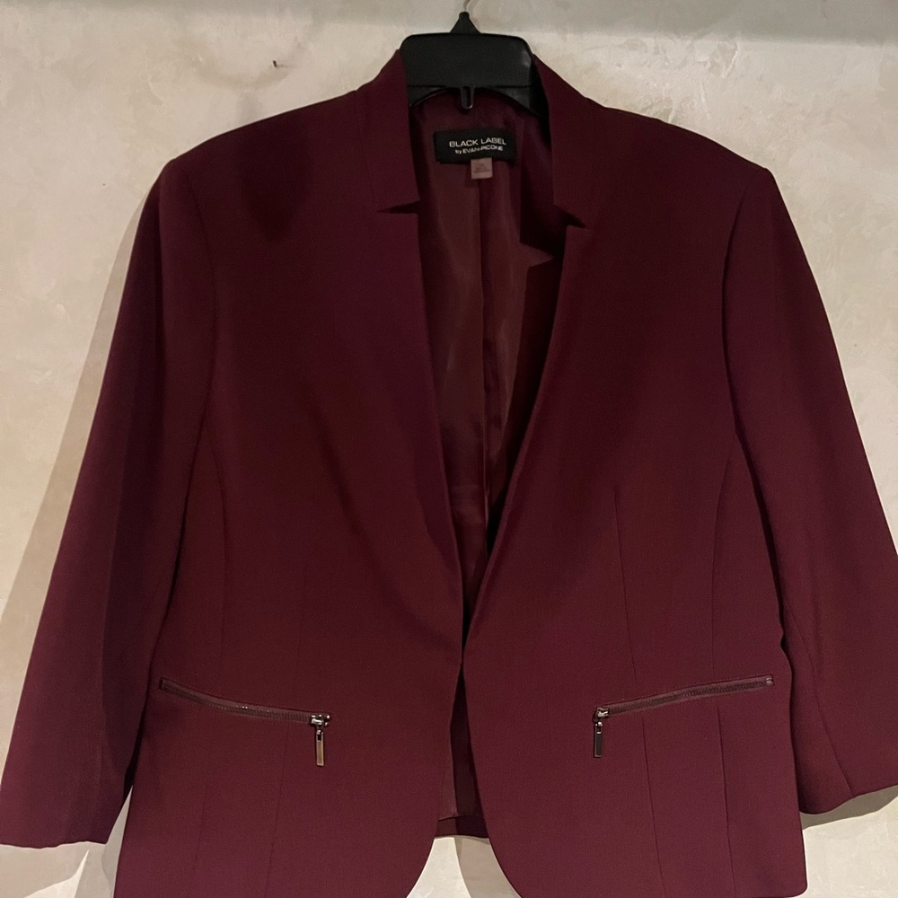 Evan Picone Wine Burgundy Open-Front Blazer with Zip Pockets